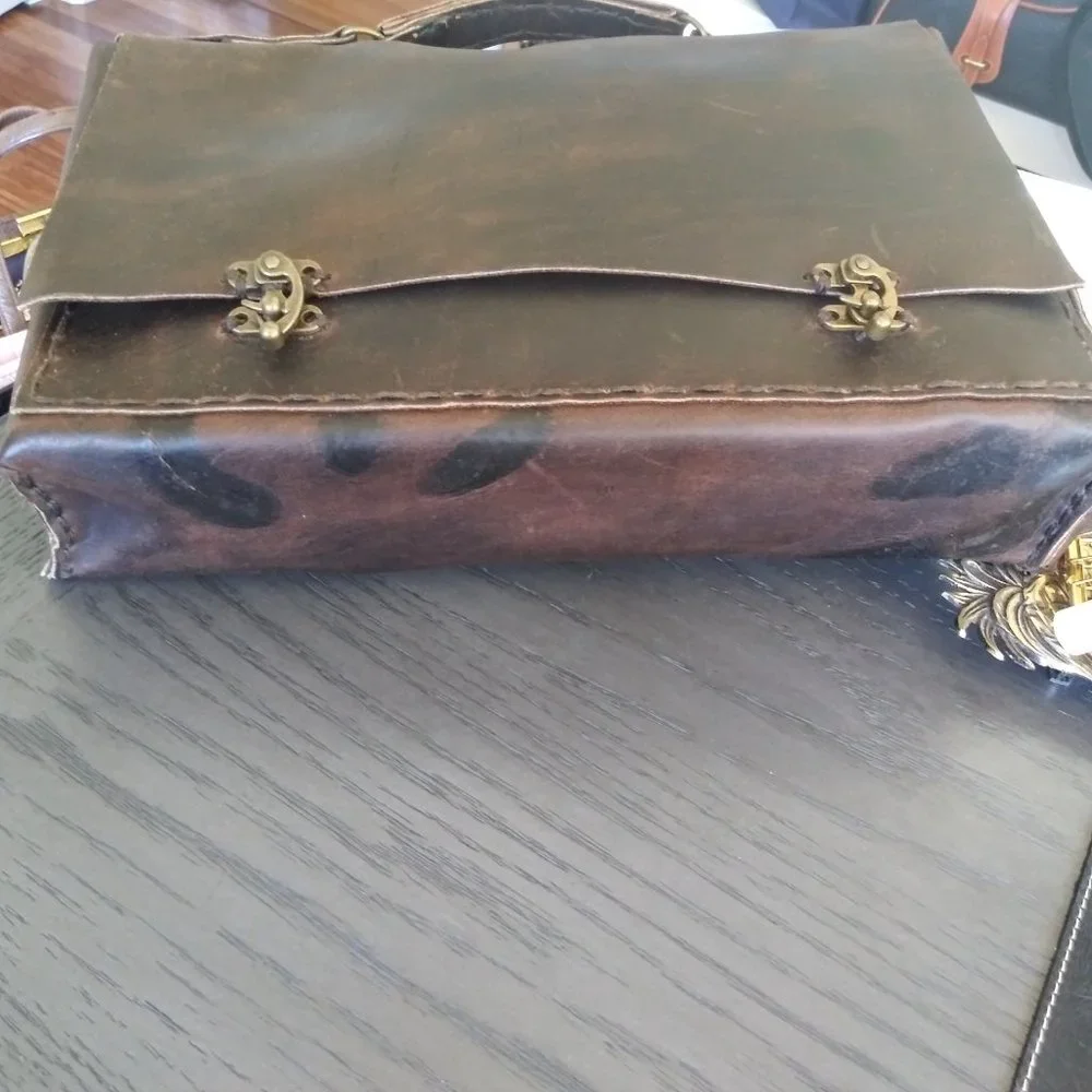Rustic Leather Messenger Satchel Handstitched